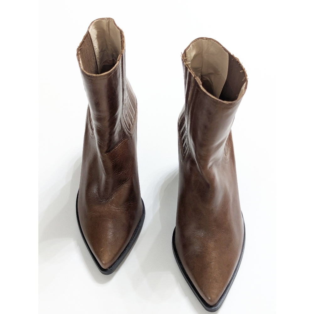 ZARA Brown Leather Ankle Boots Women's Size 6 - Picture 4 of 16
